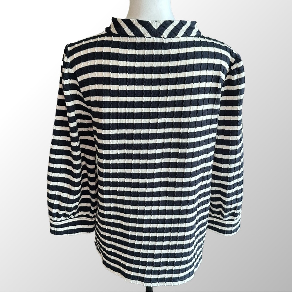 Talbots Top Women's Large Navy Blue & Ivory Striped Cable Knit Mock Turtleneck - Picture 4 of 10